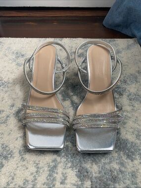 Silver Crystal-Strap Women's Sandals